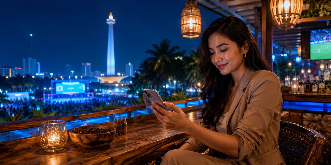 Pengguna mengakses layanan casino mobile sambil menikmati kopi di kafe