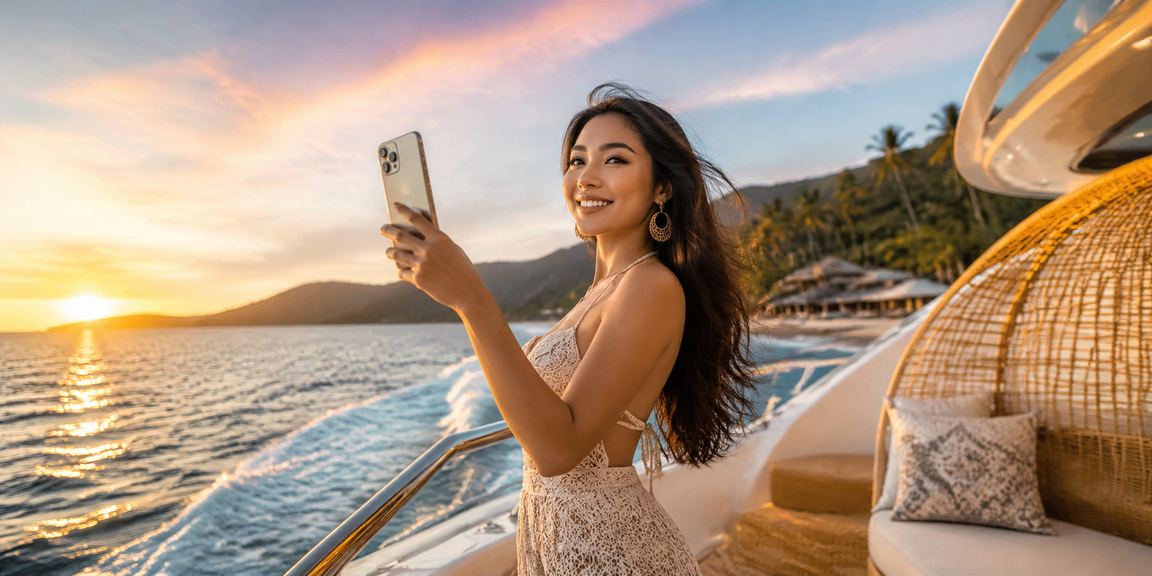 Pemain bermain casino mobile di tepi pantai dengan suasana cerah dan santai